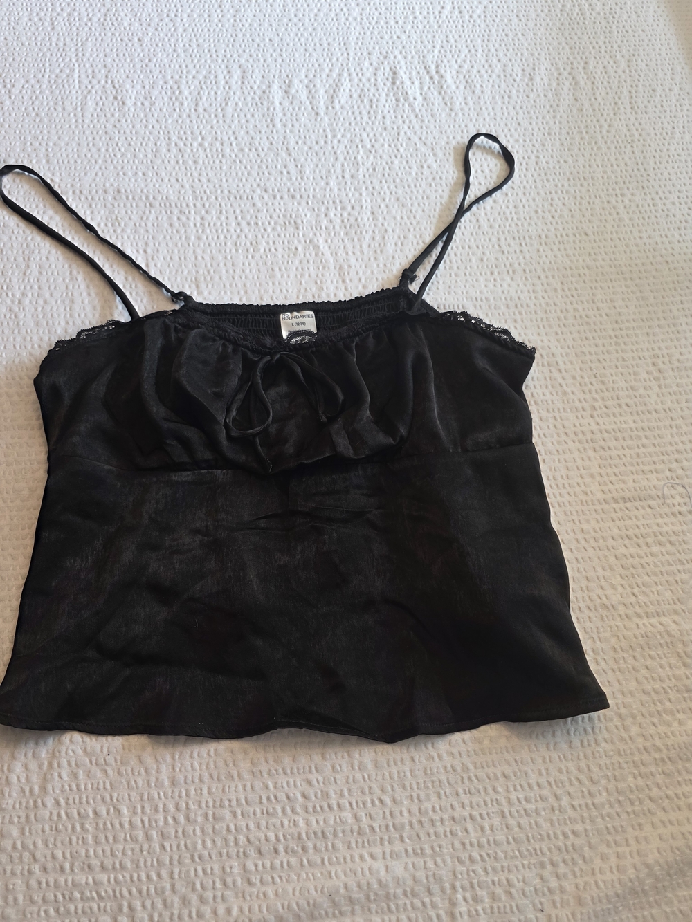 No Boundaries Black Satin Camisole with Lace Trim L